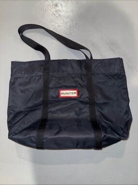 Hunter Black Nylon Duffel Tote with Webbed Straps